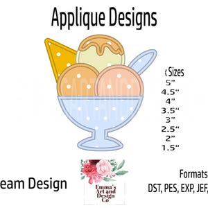 Ice Cream Embroidery Design, Cone Machine Embroidery, Ice Cream Cone Machine Embroidery, BBQ Machine Embroidery, Ice Cream Applique 8 Sizes