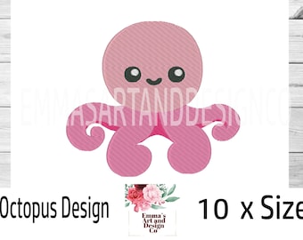 Diseño de bordado a máquina de pulpo, lindos diseños de bordado de pulpo, patrón de bordado de pez, archivos de bordado, lindo patrón de pulpo en 10 tamaños