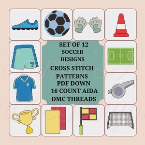 Soccer Cross Stitch Patterns Set, Sports Mini Designs, Gift for Football Fans, PDF