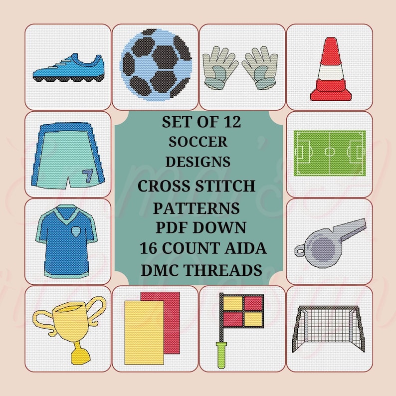 Soccer Cross Stitch Patterns Set, Sports Mini Designs, Gift for Football Fans, PDF