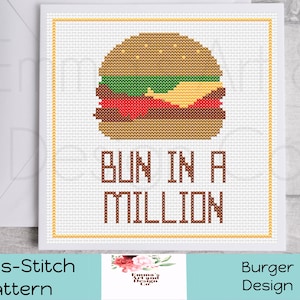 Thank You Card Cross Stitch Pattern, Modern Cross-Stitch Pattern, Cross-Stitch Patterns, Counted Cross Stitch Pattern, Bun in a Million Card