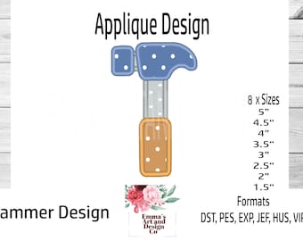 Machine Embroidery Hammer Design, Tool Embroidery Design, Father's Day Design, Embroidery Design, Embroidery File, Tool Applique 8 Sizes