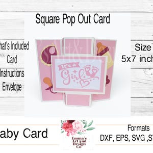 Kaartsjabloon babymeisje, SVG pasgeboren kaart, meisjeskaart SVG, 3D Papercut SVG Card Cut-bestand, Cricut silhouet, 3D pop-outkaart Its a Girl