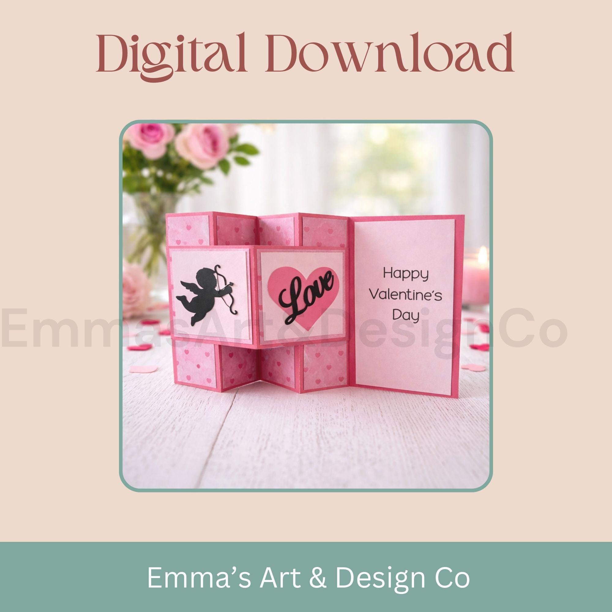 3D Valentines Card SVG, Pop up Cupid Card Fun Fold Accordion, Cricut ...