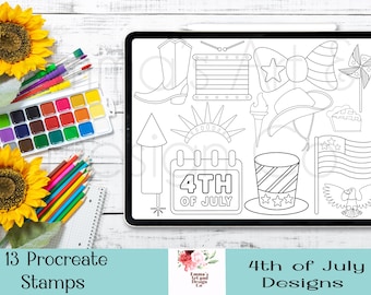 13 4th July Procreate Stamps, Procreate Brushes, Procreate Brush Set, Brushes for IPad, Stamp Bundle, Procreate Palette, Procreate StampsArt