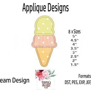 Ice Cream Embroidery Design, Cone Machine Embroidery, Ice Cream Cone Machine Embroidery, BBQ Machine Embroidery, Ice Cream Applique 8 Sizes