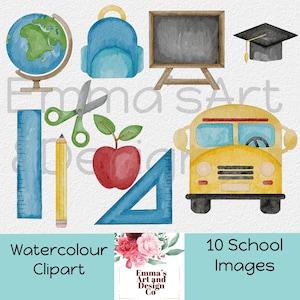 Timbre numérique de l'école, gribouillages scolaires aquarelle, école dessinée à la main, clipart enseignant, clipart aquarelle aquarelle de la rentrée, cliparts été