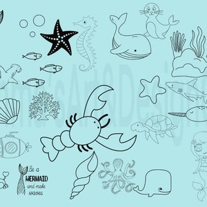 Procreate Underwater Stamps, Procreate Mermaid Brushes, Procreate Doodles, Procreate Fish,  Procreate Sea Brushes, Instant Download, Brushes