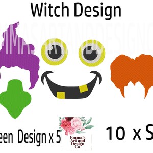 Magical Machine Embroidery Witch Design for Spooky Projects, Halloween Witch Machine Embroidery, 10 Sizes, Witches Hair Halloween Embroidery