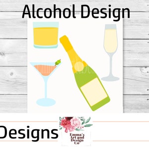 Champagne Svg, Glass Template Svg, Alcohol Svg, Party Svg, New Years Eve, Whiskey Svg, Cocktail Svg, 4 x Designs, Party Clipart, Sublimation