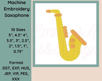 Mardi Gras Saxophone Embroidery Design, Jazz Musical Instrument, Machine Embroidery File