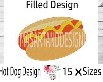 Hot Dog Machine Embroidery Design, Hot Dog Embroidery Design, Food Design, Carnival Food, Hot dog Pattern, Fast Food Design, 15 x Sizes