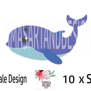 Whale Machine Embroidery Design, Cute Whale Embroidery Designs, Fish Embroidery Pattern, Embroidery Files, Cute Whale Pattern, 10 Sizes