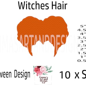 Magical Machine Embroidery Witch Design for Spooky Projects, Halloween Witch Machine Embroidery, 10 Sizes, Witches Hair Halloween Embroidery