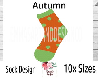 Sock Embroidery Design, Fall Machine Embroidery Design, Sock Machine Embroidery, Autumn Embroidery, 10 x Sizes, Sock Design, Clothing Design
