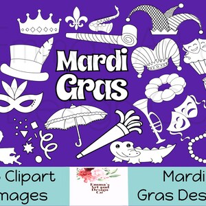 Timbre numérique de Mardi Gras, timbre de fête, paquet d’images de carnaval, pages de clouring de fête, clipart PNG, fichier numérique de Mardi Gras, Nouvelle-Orléans
