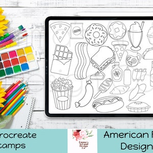 30 USA Food Procreate Stamps, Procreate Brushes, Procreate Brush Set, Brushes for IPad, Stamp Bundle, Procreate Food Brush, July 4th Design
