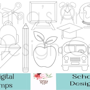 Tampon numérique scolaire, gribouillages scolaires, enseignant dessiné à la main, clipart de la rentrée scolaire, remise des diplômes, clipart maternelle, été, gribouillages scolaires