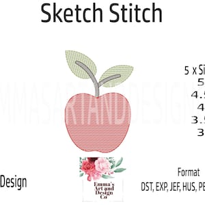 Apple Embroidery Design, Apple Machine Embroidery, School Machine Embroidery, Fruit Machine Embroidery, Apple Sketch Stitch Design, 5 Sizes
