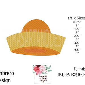 Sombrero Embroidery Design, Sombrero Hat Machine Embroidery, Mexican Hat Machine Embroidery, Cinco De Mayo Machine Embroidery, Mini 10 Sizes