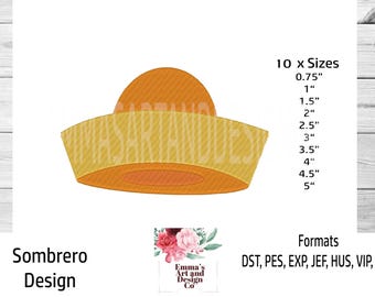 Sombrero Embroidery Design, Sombrero Hat Machine Embroidery, Mexican Hat Machine Embroidery, Cinco De Mayo Machine Embroidery, Mini 10 Sizes