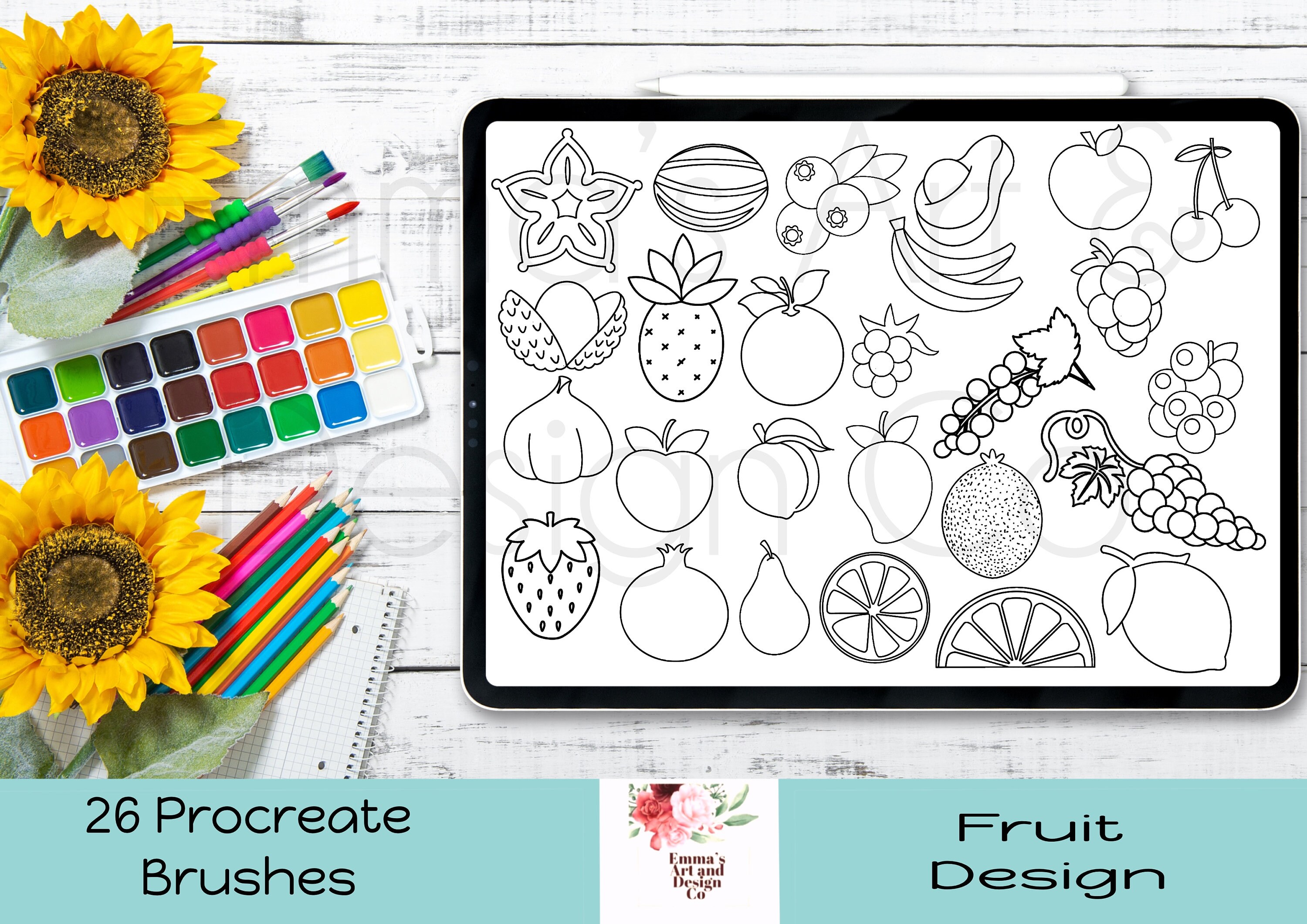 26 Fruit Procreate Stamps, Fruit Procreate Brushes, Procreate Stamps ...