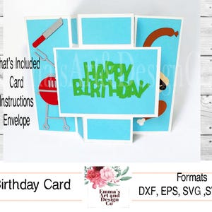 Happy Birthday svg Card Template,  svg BBQ, Birthday Card, Greetings Card SVG, 3D Papercut SVG Card Cut File, Cricut Silhouette, 3D Pop Out