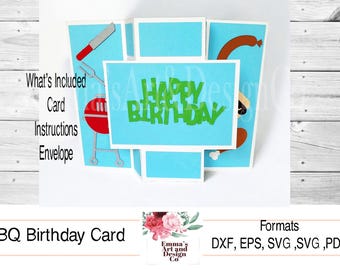 Happy Birthday svg Card Template,  svg BBQ, Birthday Card, Greetings Card SVG, 3D Papercut SVG Card Cut File, Cricut Silhouette, 3D Pop Out