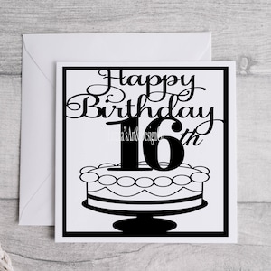 Cartão de feliz aniversário SVG, feliz aniversário de 16 anos svg, feliz aniversário de adolescente svg Cartão de aniversário svg, arquivo de corte de aniversário, download instantâneo, clipart