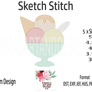 Ice Cream Embroidery Design, Cone Machine Embroidery, Ice Cream Cone Machine Embroidery, BBQ Machine Embroidery, Sketch Stitch 5 Sizes