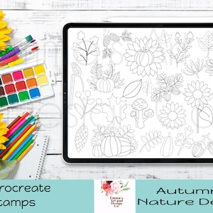 30 種類の秋のブラシ、30 種類の秋の Procreate スタンプ バンドル、Procreate 秋ブラシ セット、iPad 用秋の Procreate ブラシ、デジタル スタンプ、クリップアート