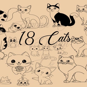 18 Procreate Cat Feline Stamps, Procreate Brushes, Procreate Stamps, Procreate Brush Set, Brushes for IPad, Stamps Bundle Procreate Palette