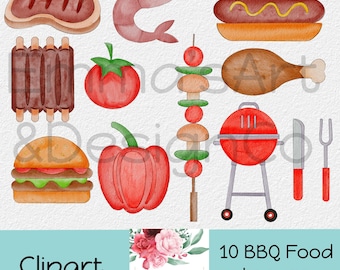 BBQ Clipart, Watercolour BBQ clipart, BBQ Bundle, Barbecue png, Bbq Lover Clipart,  clipart, Bbq Pit Clipart, Bbq Food Clipart, Meat Clipart