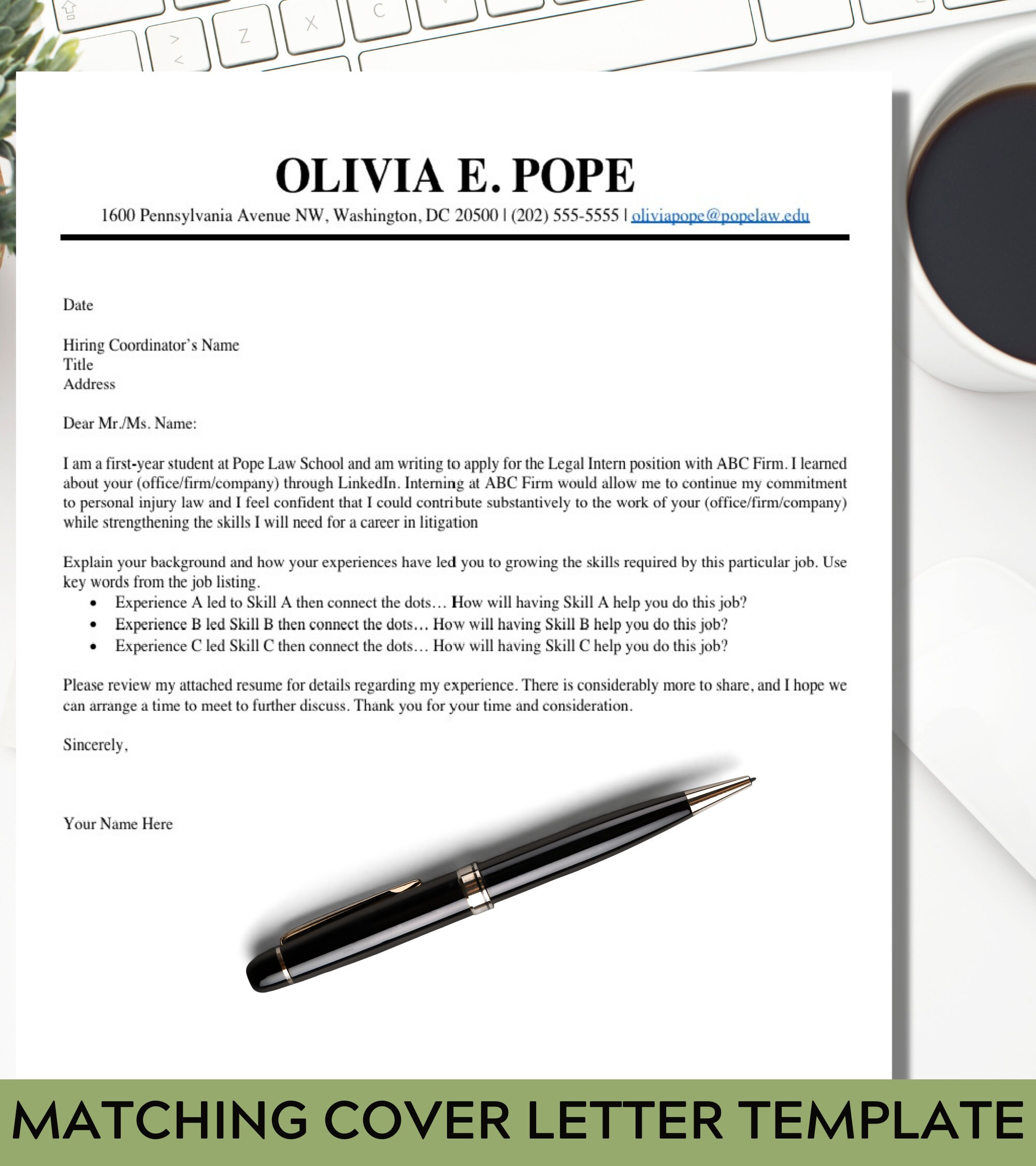 Law Student Resume Template Cover Letter and References Etsy