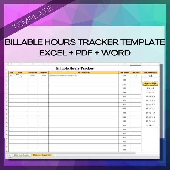 Billable Hours Tracker Template Excel PDF Word Bundle Etsy