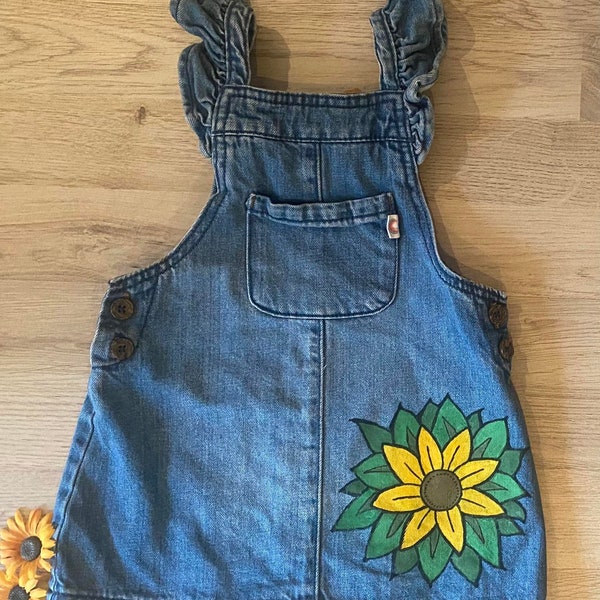 Textile painting - Child overalls Sunflower