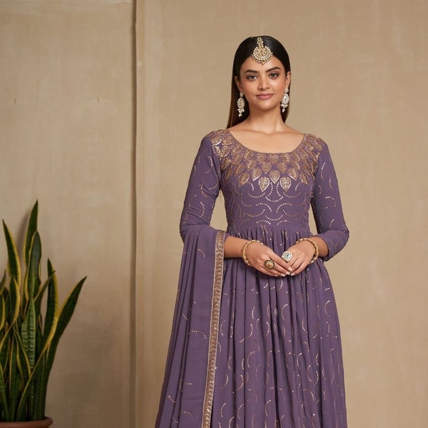 Designer lavendel anarkali langes kleid für frauen bereit zu tragen party tragen langes kleid indische hochzeit tragen anarkali kleid pakistanisches kleid kleid