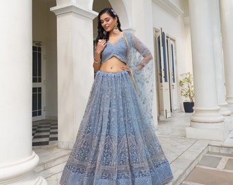 Sky Blue Lehenga Choli: Indian Wedding  Wedding Guest WearWear, Zari Embroidery Work Lehengas