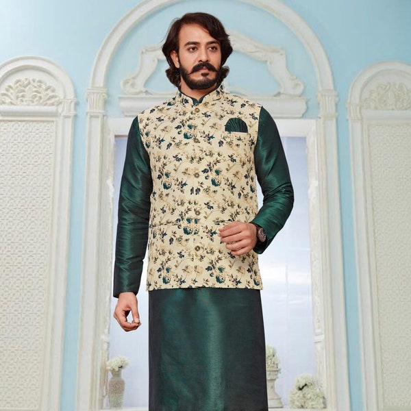 Pyjama Kurta élégant pour hommes designer vêtements de mariage indien, vêtements de fête, fonction de vêtements de festival porter prêt à l'emploi pyjama kurta avec koti