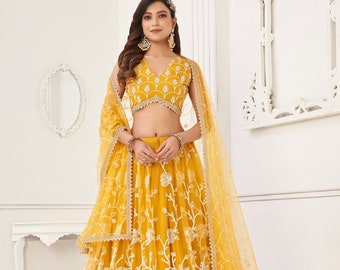 Designer yellow lehenga choli for women ready made indian wedding lehngha choli haldi function wear lengha choli custom made chaniya choli