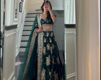 Lehenga choli vert pour les femmes, tenues de mariage indiennes, tenues de soirée nuptiales, tenues de réception lehengas, tenues de fonction mehendi