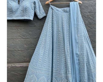 Sky Blue Lehenga Choli: Indian Wedding Party Wear Wedding Guest Lehengas