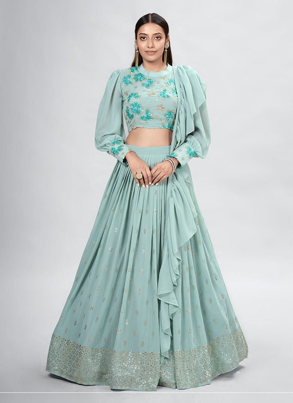 Sea Green Lehenga Choli for Women Ready to Wear Indian Wedding