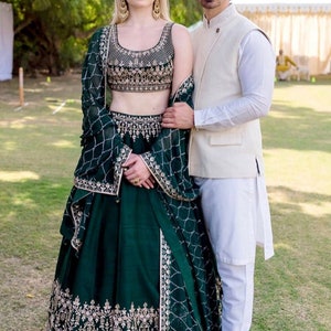 Trabajo de bordado verde Lehenga Choli para mujeres o niñas Ropa de fiesta y ropa de boda Lengha Choli traje de boda indio imagen 6