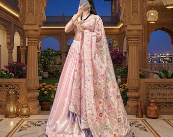 Lehenga Choli rose pastel : tenue de fête de mariage indienne
