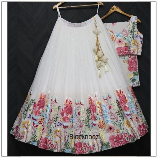 White and Multicolour indian wedding lehenga choli for women ready to wear party wear lengha choli bollywood style bridesmaids lehnga choli