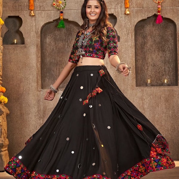 Black navratri special lehenga choli for women tradtional garba festival wear chania choli gujarati chaniya choli full flair ghagra choli