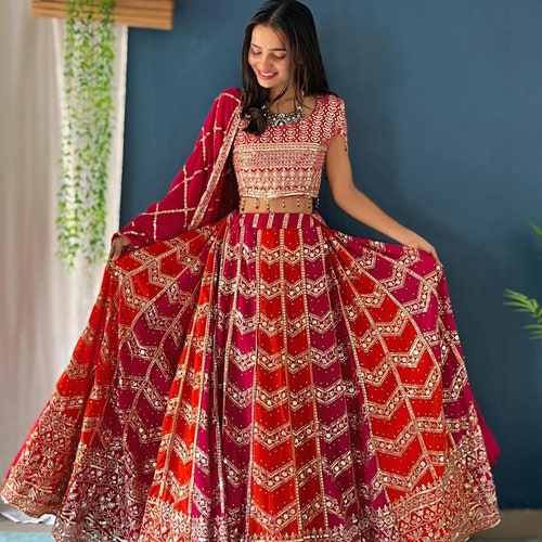 orange and pink indian dress Pink And Orange Embroidery Anarkali Gown m