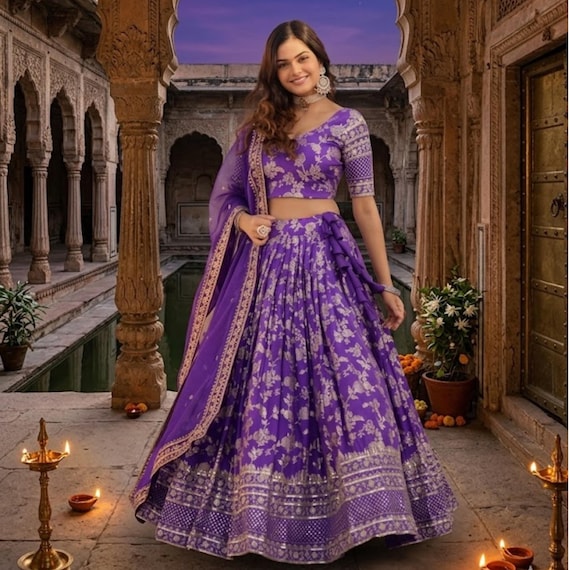 lehenga dress purple Net Party Wear Lehenga in Purple and Violet with Thread work Indian Dresses