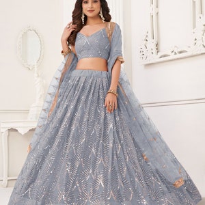 Net Light Gray Lehenga Choli for Women Indian Wedding Wear Ghagra Choli ...